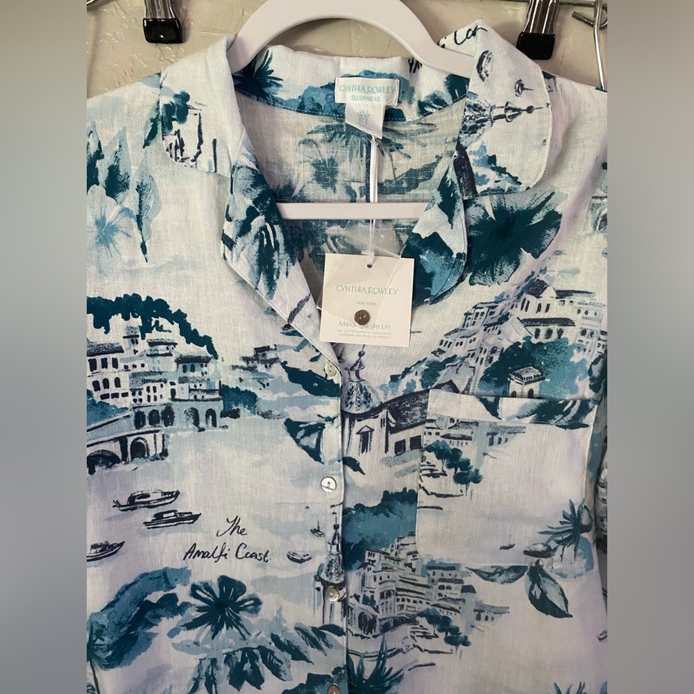 Cynthia Rowley Blue and White linen shirt and shorts set - Picture 4 of 15